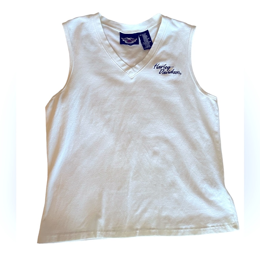 Harley Davidson White V Neck Sleeveless Top